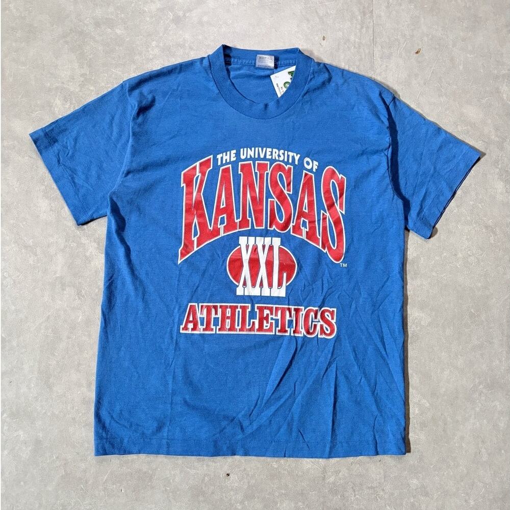 90s Vintage Kansas Jayhawks "XXL" Blue T-Shirt -L